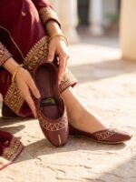 Handcrafted Deep Maroon Khussa for Women