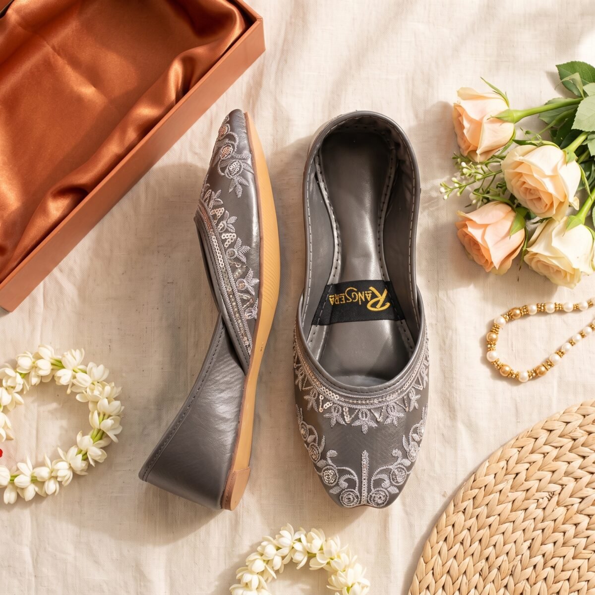 Gulrukh Gray Handmade Khussa for Women - Image 2