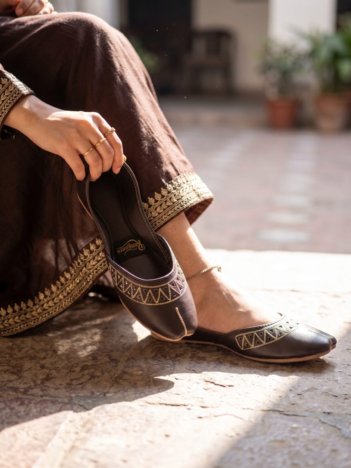 Handcrafted Dark Choco Brown Khussa for Women | Handmade Traditional Jutti - Image 1