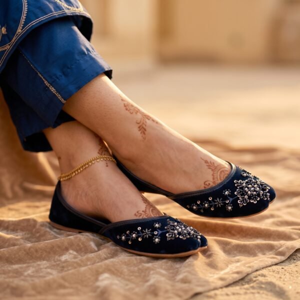 Royal Navy Blue Velvet Handmade Khussa for Women