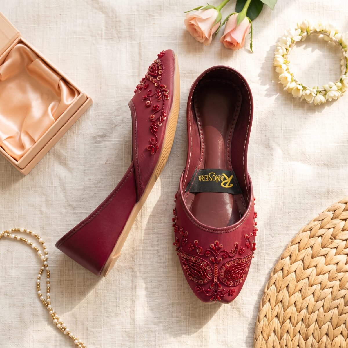 Maroon Pearl Handmade Khussa for Women - Image 2