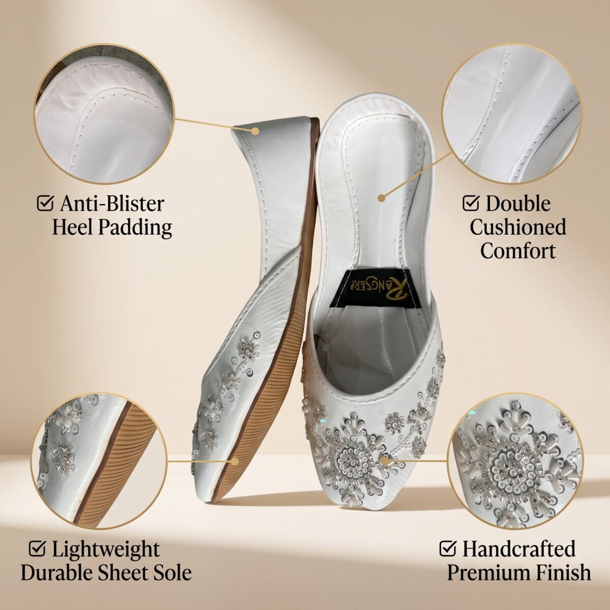 Noor White Handmade Khussa for Women - Image 2